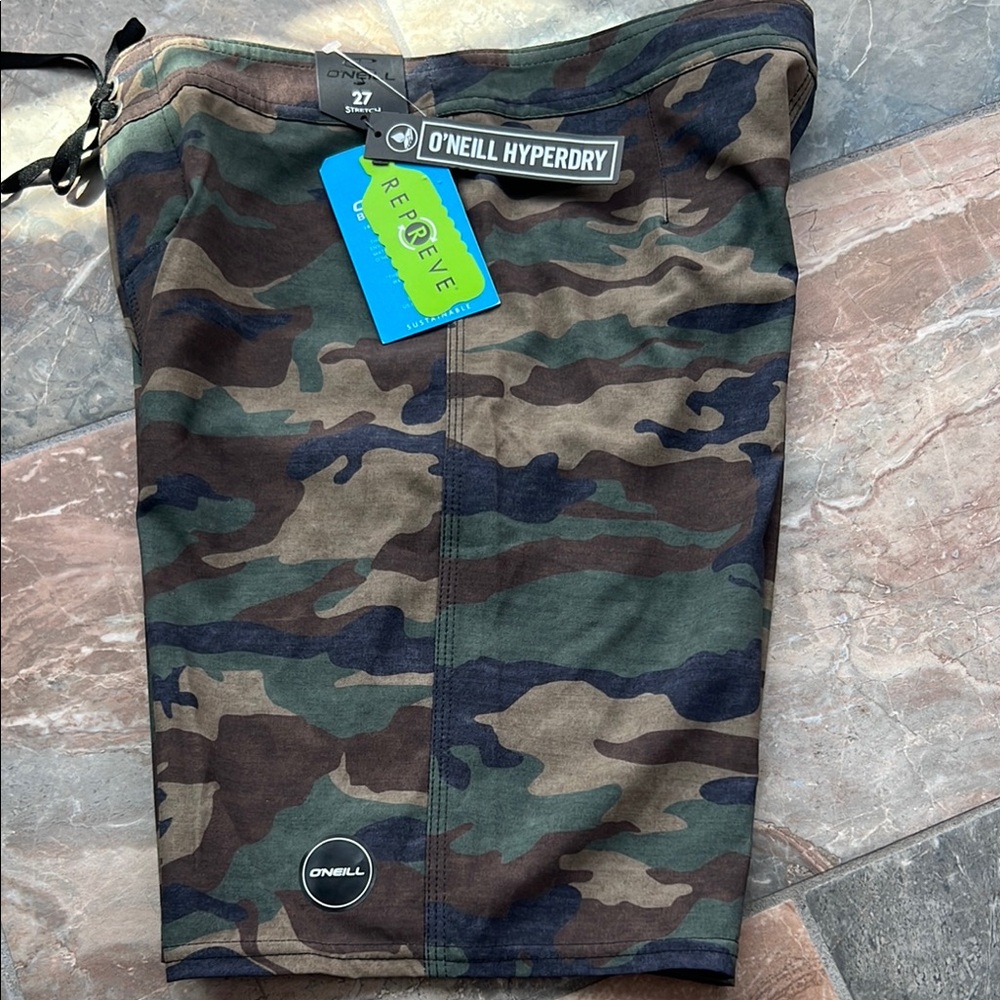 NWT men's O'Neill Green‎ and Brown Board Shorts Quick-Dry Swimwear
